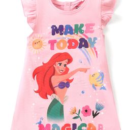 Babyhug Disney Cotton Frill Sleeves Nighty With Disney Princess Graphics-Pink-picture-26