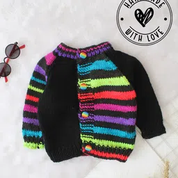Woonie Full Sleeves Handknitted Striped Sweater - Black-picture-17