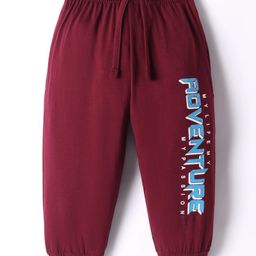 Taeko Single Jersey Knit Full Length Lounge Pant with Text Print - Wine-image-43