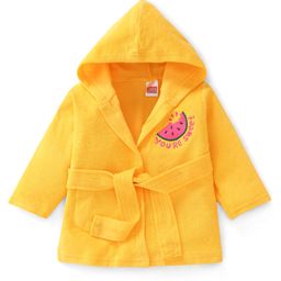 Babyhug Terry Knit Full Sleeves Hooded Bath Robe with Watermelon Embroidery - Yellow-image-50