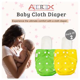 AEREX Reusable Baby Cloth Diapers With White Insert Pads Leak Proof Washable Diapers For New Born Babies Adjustable Snap Buttons Cloth Diaper Nappies (Multicolor, Pack of 2)-5