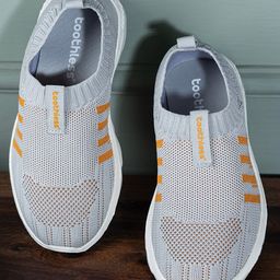 Toothless Mesh Detailed & Striped Shoes - Grey-image-34