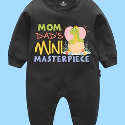 The Peppy Tend 100% Cotton Family Theme Full Sleeves Mom Dads Mini Masterpiece Text Printed Romper - Black-image-71