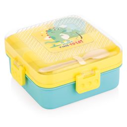 ATTRO 2 Layer Lunch Box with Dino Print - Blue & Yellow-image-6