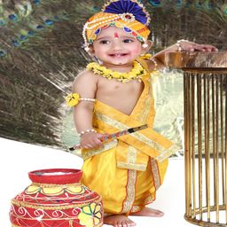 RAJ FANCY DRESSES Woven Sleeveless Lord Krishna Theme Costume Set - Yellow-image-84