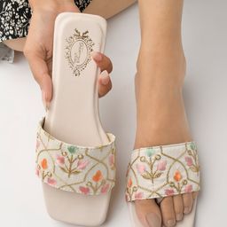 Shoetopia Floral Embroidered Sandals - Cream-image-104