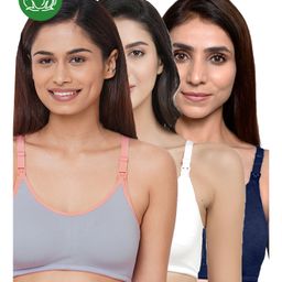Inner Sense Organic Cotton Pack of 3 Knitted Solid Antimicrobial Women Feeding Bras - Multi Color-picture-25