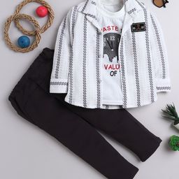 Fourfolds Cotton Blend Woven Full Sleeves Chevron Crochet Shirt & Pant With Tee Set - Grey-picture-46