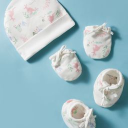 Ben Benny Interlock 100% Cotton Knit Animal Printed Cap Mittens & Booties White - Diameter 10 cm-picture-28