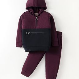 Rikidoos Full Sleeves Colour Blocked Hoodie With Joggers Set - Dark Maroon-picture-47