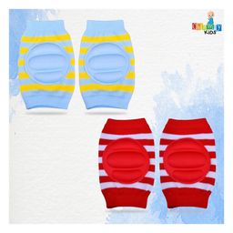 Chinmay Kids Crawling Anti-Slip Padded Stretchable Elastic Cotton Soft Breathable Comfortable Knee & Elbow Cap with Lining Pattern Pack of 2 - Multicolour image 2