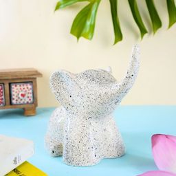 WEAVING HOMES White & Blue Printed Ele Ceramic Figurine Piggy Bank-image-1