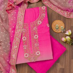 Koskii Floral Embroidered Zari Work Unstitched Dress Material-image-95