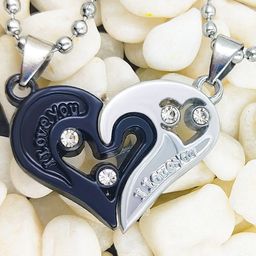 Saizen Unisex Set Of 2 Silver-Plated Heart Shaped Pendants with Chains-13