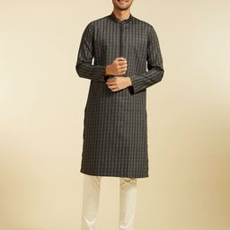 Diwas by Manyavar Striped Mandarin Collar Cotton Straight Kurta-image-49