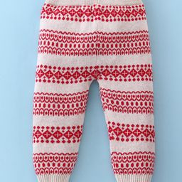 ToffyHouse Cotton Knitted Full Sleeves Front Open Sweater Set With Cap & Deer Design - Off White & Red image 5