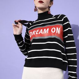 DressBerry Women Black Striped Quirky Sweatshirt-image-26