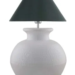 Homesake White Hammered Pitcher Table Lamp With Green Cone Shade (Bulb Included) - Set of 1 image 2