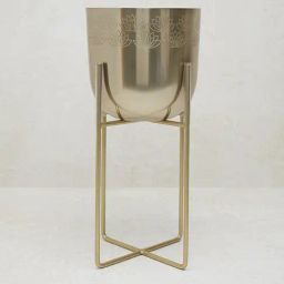 Westside Home Gold Lotus Etched Planter with Stand-image-83