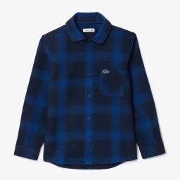 LACOSTE Kids Blue Plaid Print Flannel Overshirt-image-21