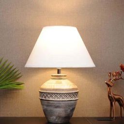Kapoor Lamp Shades Wood Rosabelle Natural Carved Table Lamp With Cotton Shade-34