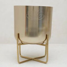 Westside Home Gold Lotus Etched Planter with Short Stand-image-85