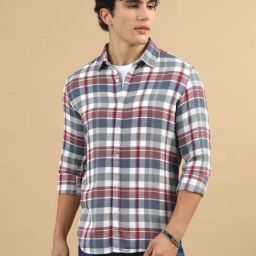 Bushirt Imperial Red Cotton Polyblend Regular Fit Checks Casual Shirt-image-87