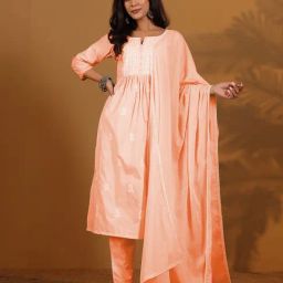 Varanga Peach Embroidered Kurta, Trousers with Dupatta-image-42