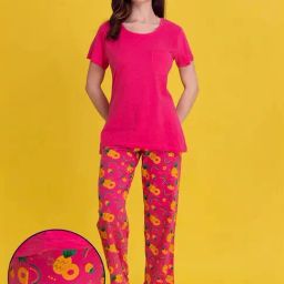 Clovia Pink Printed Cotton T-Shirt With Pyjamas-image-37