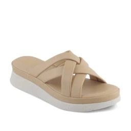 Tresmode Women's Beige Cross Strap Wedges-image-58