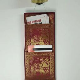 Crayton Elephant Designed Red Silk 2 Pockets Magazine Organiser Wall Hanging - Set of 1-image-26