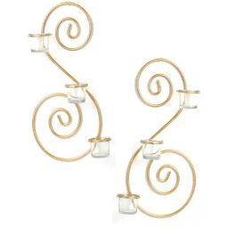 Hosley Metallic Gold Wall Sconce with Red and Clear Glasses Set of - 2-image-28