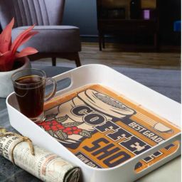 Goodhomes Brown & White Melamine Square Serving Tray - Set of 1-14