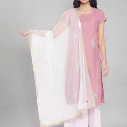 W Broken White Dupatta with Sequin-image-1