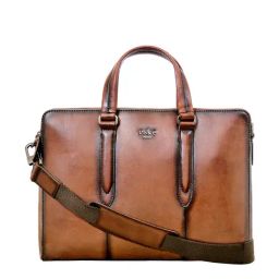 Eske Tan Leather Solid Large Laptap Messenger Bag-image-29
