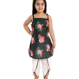 VASTRAMAY Kids Green & White Floral Print Kurta & Dhoti-image-76
