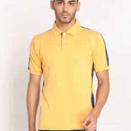 Chkokko Yellow Melange Regular Fit Colour Block Polo T-Shirt-image-57