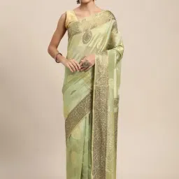 Blissta Pista Green Woven Kanjeevaram Saree With Unstitched Blouse-image-89