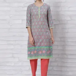 Rangriti Blue & Red Cotton Printed Straight Kurta-image-50