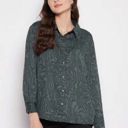 MADAME Green Printed Shirt-image-64
