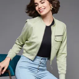 Miss Chase Light Green Relaxed Fit Cropped Jacket-image-96