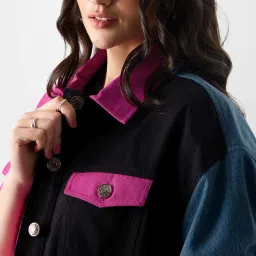 The Souled Store Multicolored Cotton Color-Block Jacket image 5