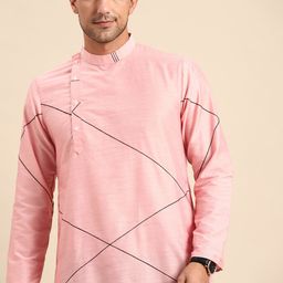 Anouk Men Peach-Coloured Geometric Embroidered Cotton Silk Kurta-picture-19