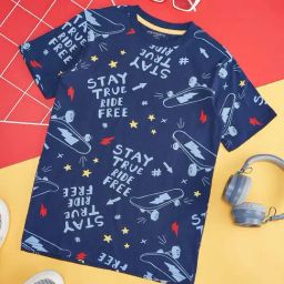 Pantaloons Junior Estate Blue Cotton Printed T-Shirt-image-70