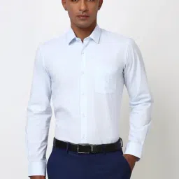 Peter England Blue Cotton Slim Fit Checks Shirt-picture-2