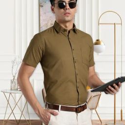 Southbay Olive Green Linen Cotton Solid Shirt-image-117