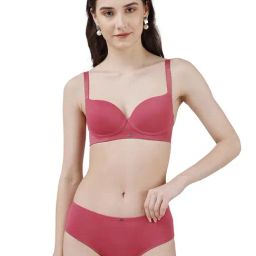 Soie Pink Non-Wired Padded Bra & Panty Set-image-24