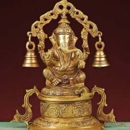 Ekaa Handicrafts 7.5" Lord Ganesha Statue in Brass with Ghanti-image-41