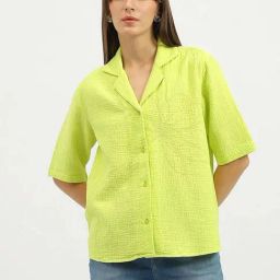 United Colors Of Benetton Green Pure Cotton Regular Fit Textured Shirt-image-92