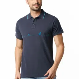 Basics Grey Muscle Fit Printed Polo T-Shirt-image-70
